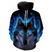 Men's Plus Size Long Sleeve Hoodie - 3D / Animal Wolf