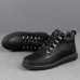 Men's Leather Shoes Nappa Leather Fall Casual / Preppy Sneakers Massage Mid-Calf Boots Black