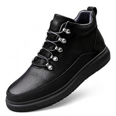 Men's Leather Shoes Nappa Leather Fall Casual / Preppy Sneakers Massage Mid-Calf Boots Black