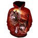 Men's Plus Size Sports Long Sleeve Loose Hoodie - 3D Wolf, Print Hooded Wine