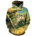 Men's Plus Size Active / Exaggerated Long Sleeve Loose Hoodie - 3D / Cartoon Print Hooded Green