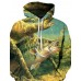 Men's Plus Size Active / Exaggerated Long Sleeve Loose Hoodie - 3D / Cartoon Print Hooded Green