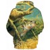 Men's Plus Size Active / Exaggerated Long Sleeve Loose Hoodie - 3D / Cartoon Print Hooded Green