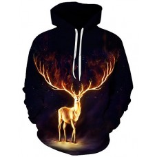 Men's Plus Size Christmas Active / Exaggerated Long Sleeve Loose Hoodie - 3D / Cartoon Print Hooded Black