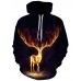 Men's Plus Size Christmas Active / Exaggerated Long Sleeve Loose Hoodie - 3D / Cartoon Print Hooded Black
