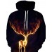 Men's Plus Size Christmas Active / Exaggerated Long Sleeve Loose Hoodie - 3D / Cartoon Print Hooded Black