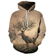 Men's Plus Size Active / Exaggerated Long Sleeve Loose Hoodie - 3D / Cartoon Print Hooded Yellow