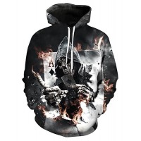 Men's Plus Size Long Sleeve Loose Hoodie - 3D / Skull Print Hooded Black