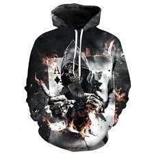 Men's Plus Size Long Sleeve Loose Hoodie - 3D / Skull Print Hooded Black