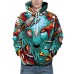 Men's Plus Size Basic / Exaggerated Long Sleeve Loose Hoodie - 3D / Cartoon Wolf, Print Hooded Green