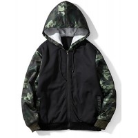 Men's Casual Hoodie - Color Block / Camo / Camouflage Army Green