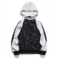 Men's Casual Hoodie - Color Block / Letter Black