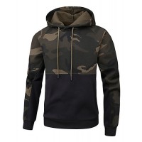 Men's Casual Hoodie - Color Block / Camo / Camouflage Black