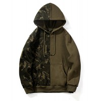 Men's Casual Hoodie - Print / Color Block Army Green