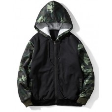 Men's Casual Hoodie - Color Block / Camo / Camouflage Army Green