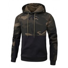 Men's Casual Hoodie - Color Block / Camo / Camouflage Black